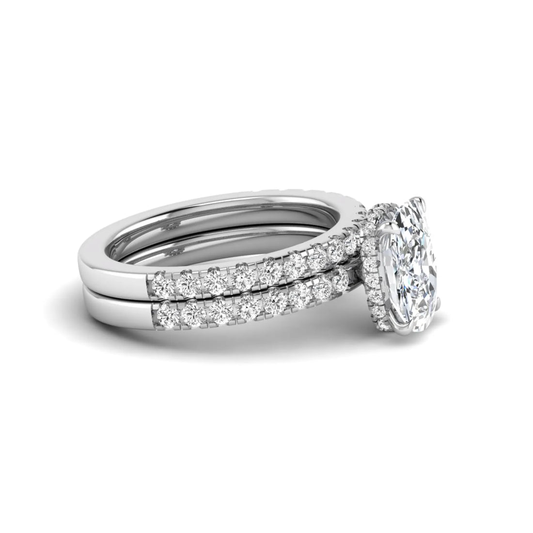 OctaPearl 3 ct Cushion Hidden Halo Lab Grown Diamond Bridal Ring Set