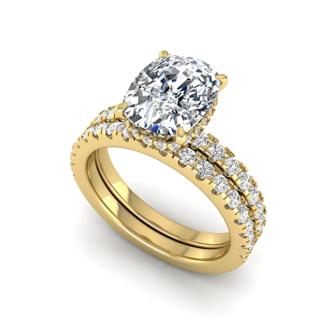 OctaPearl 3 ct Cushion Hidden Halo Lab Grown Diamond Bridal Ring Set