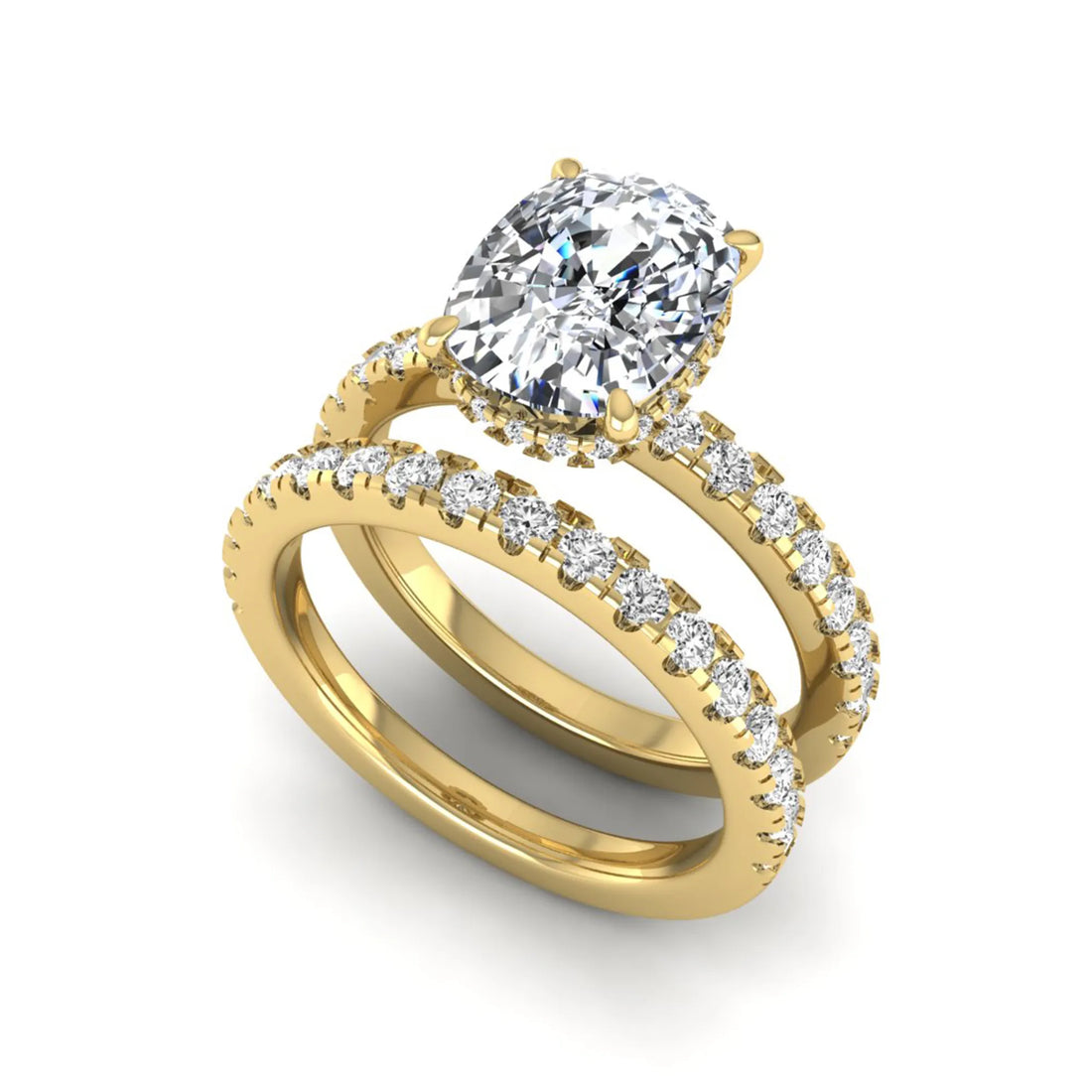 OctaPearl 3 ct Cushion Hidden Halo Lab Grown Diamond Bridal Ring Set