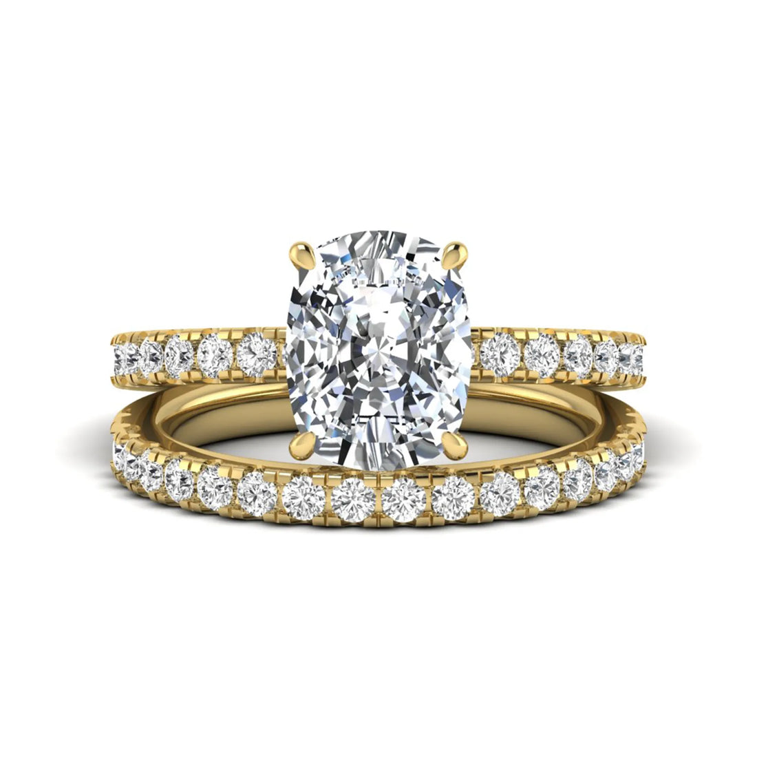 OctaPearl 3 ct Cushion Hidden Halo Lab Grown Diamond Bridal Ring Set
