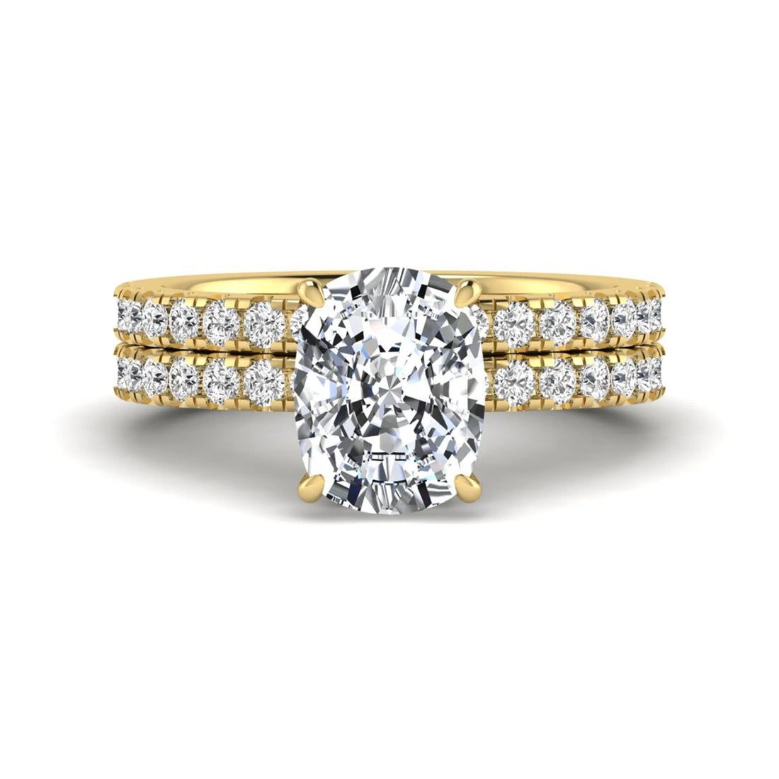 OctaPearl 3 ct Cushion Hidden Halo Lab Grown Diamond Bridal Ring Set