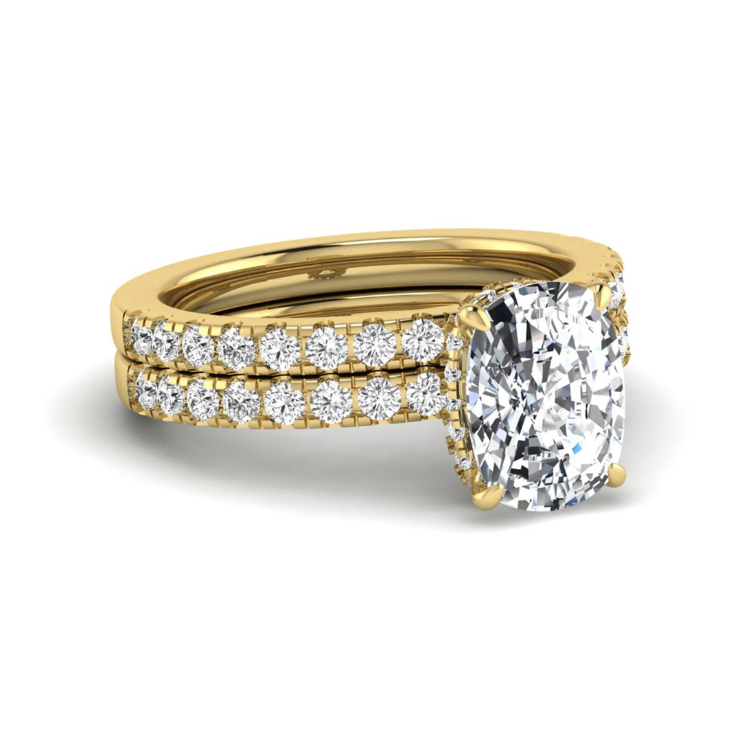 OctaPearl 3 ct Cushion Hidden Halo Lab Grown Diamond Bridal Ring Set