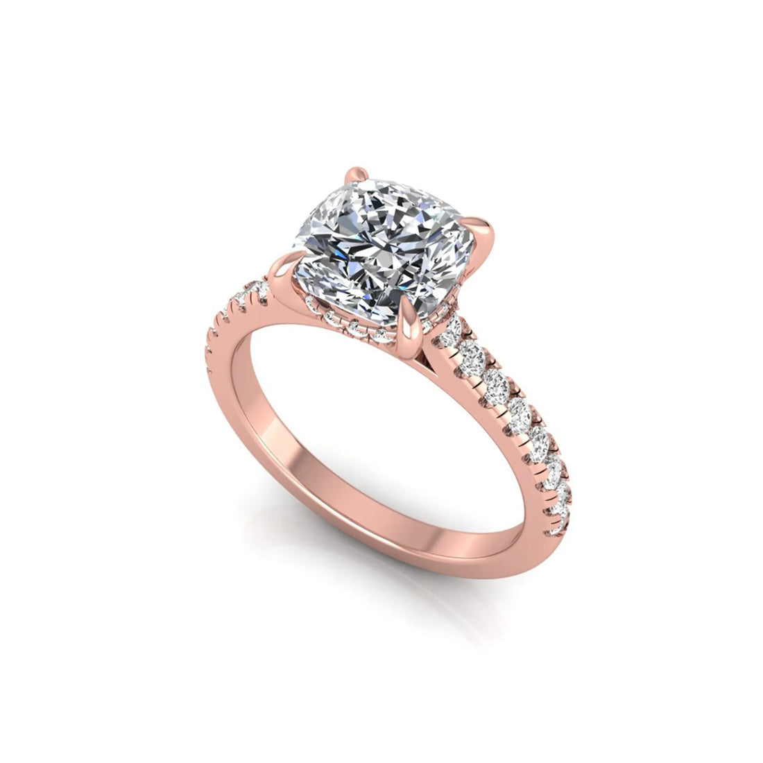 OctaPearl 1.5 ct Cushion Hidden Halo Lab Grown Diamond Engagement Ring with Accent Diamonds