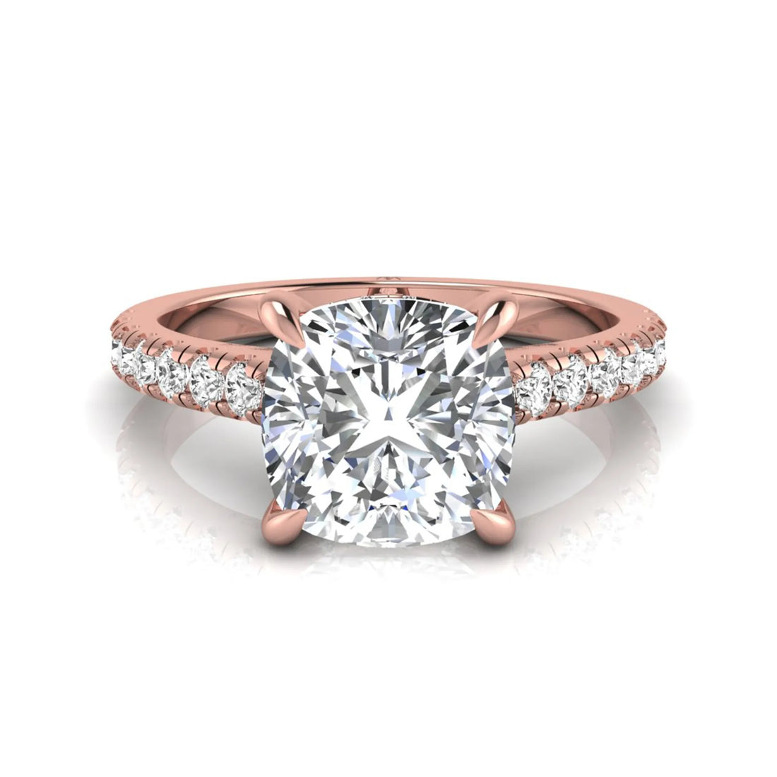 OctaPearl 1.5 ct Cushion Hidden Halo Lab Grown Diamond Engagement Ring with Accent Diamonds