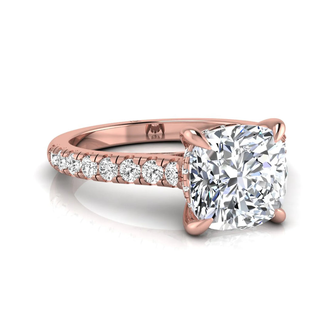 OctaPearl 1.5 ct Cushion Hidden Halo Lab Grown Diamond Engagement Ring with Accent Diamonds