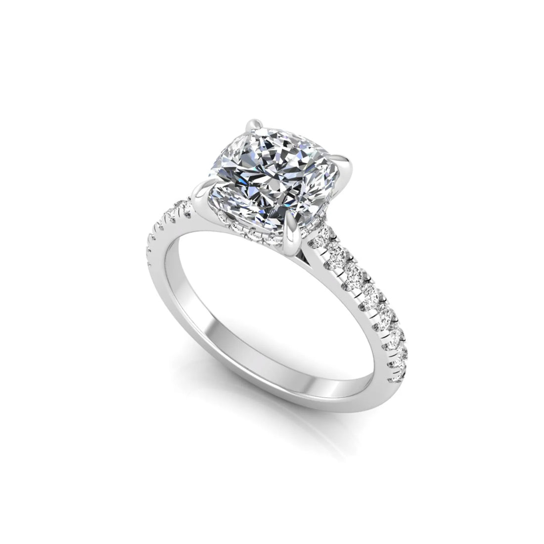OctaPearl 1.5 ct Cushion Hidden Halo Lab Grown Diamond Engagement Ring with Accent Diamonds