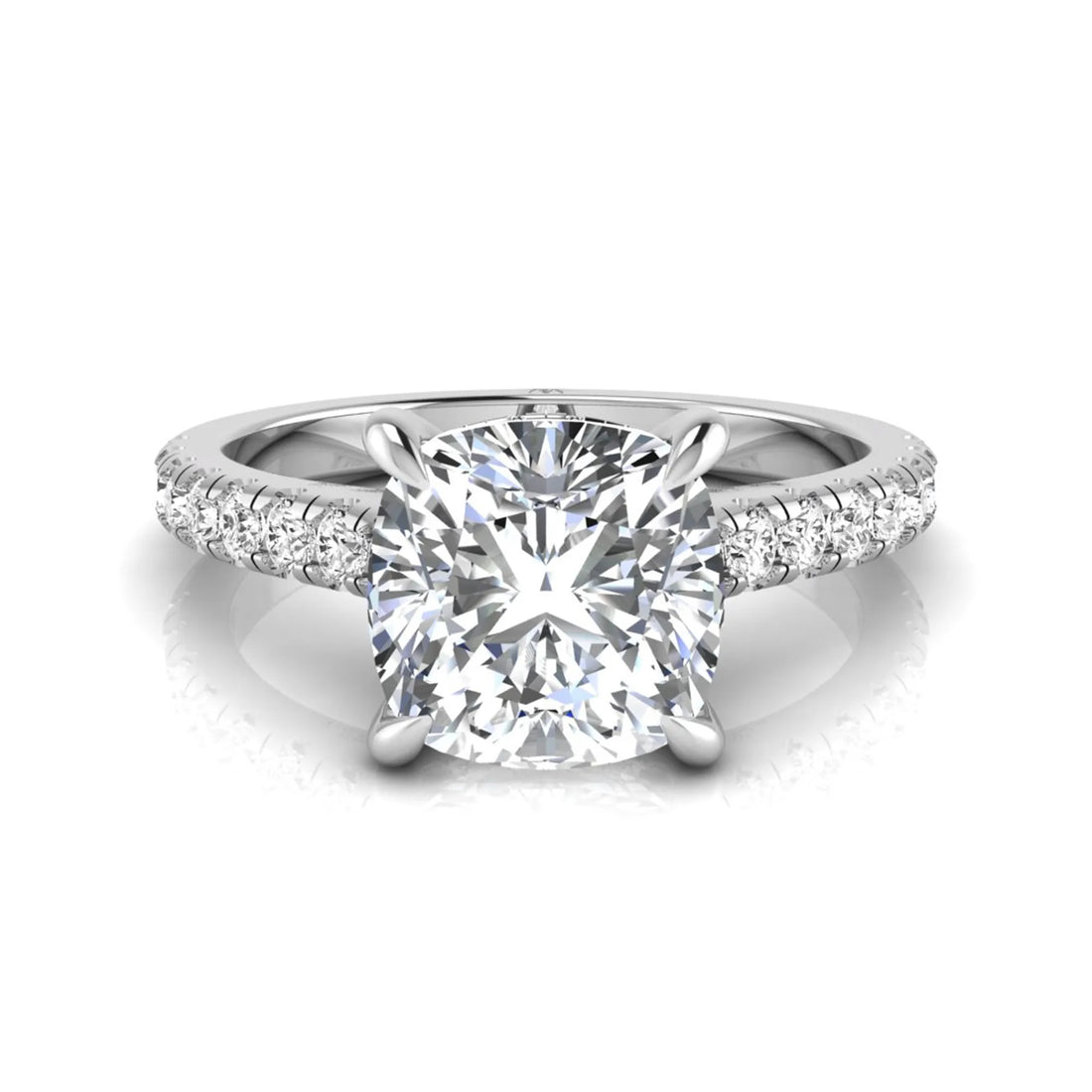 OctaPearl 1.5 ct Cushion Hidden Halo Lab Grown Diamond Engagement Ring with Accent Diamonds