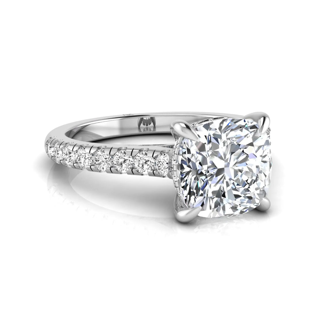 OctaPearl 1.5 ct Cushion Hidden Halo Lab Grown Diamond Engagement Ring with Accent Diamonds