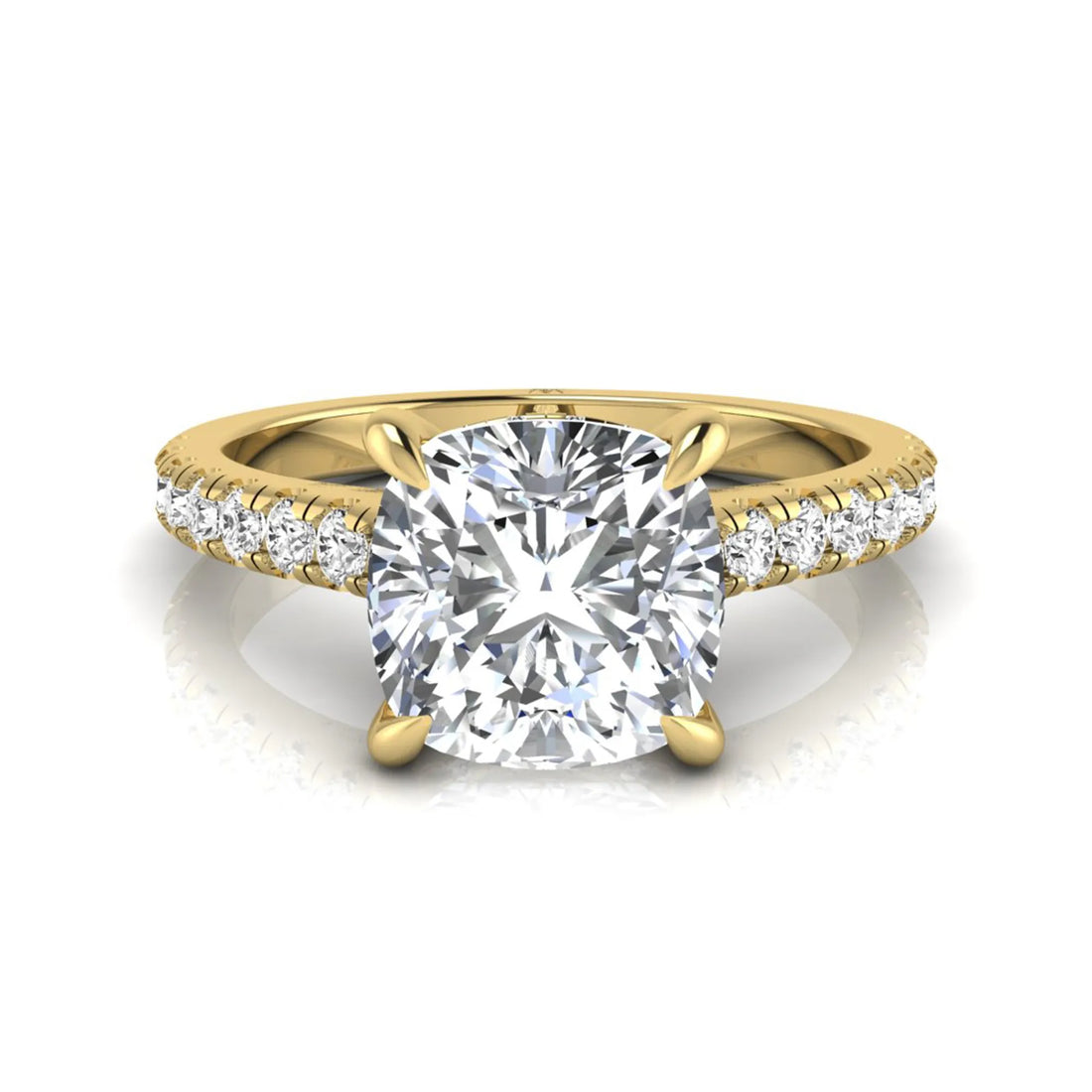 OctaPearl 1.5 ct Cushion Hidden Halo Lab Grown Diamond Engagement Ring with Accent Diamonds