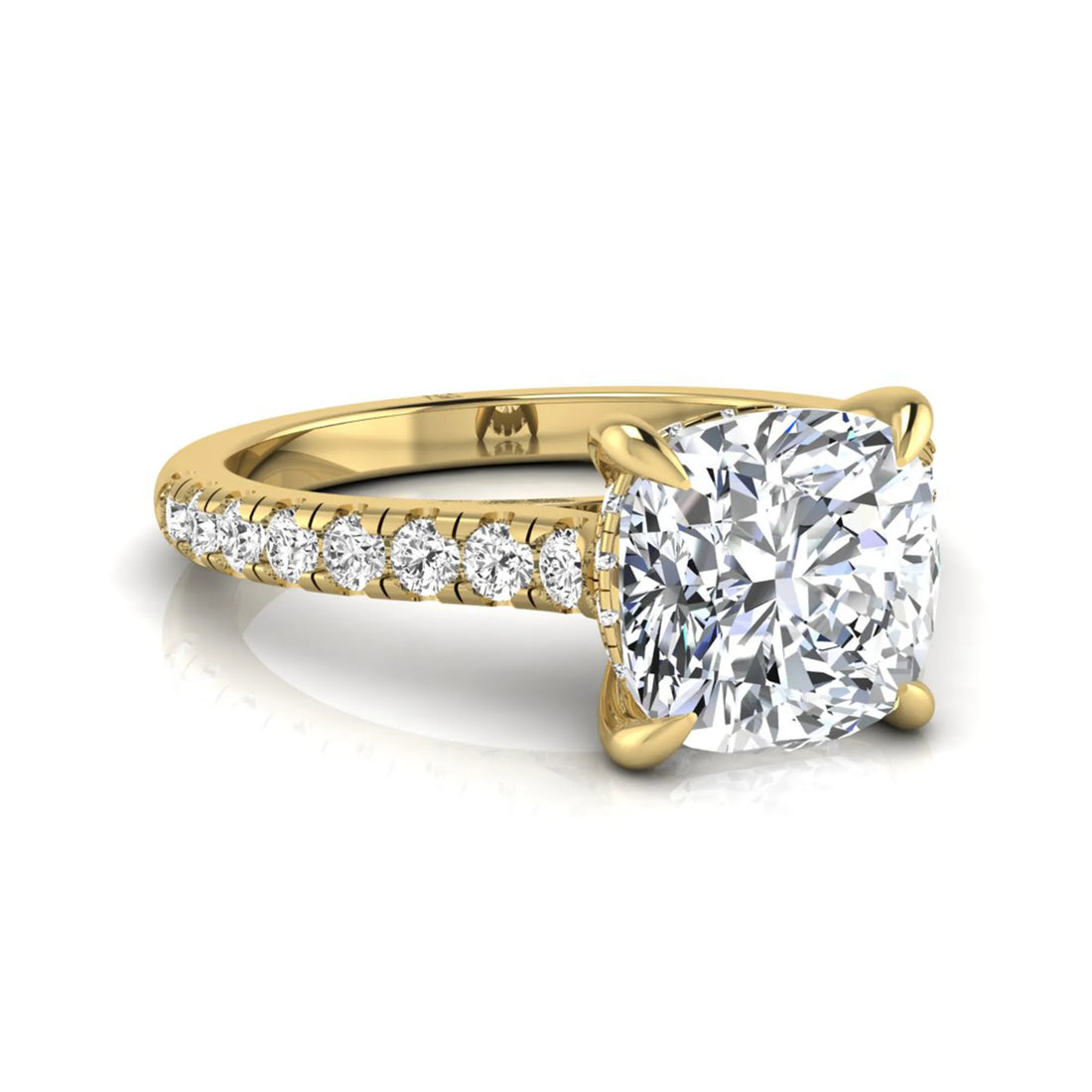 OctaPearl 1.5 ct Cushion Hidden Halo Lab Grown Diamond Engagement Ring with Accent Diamonds