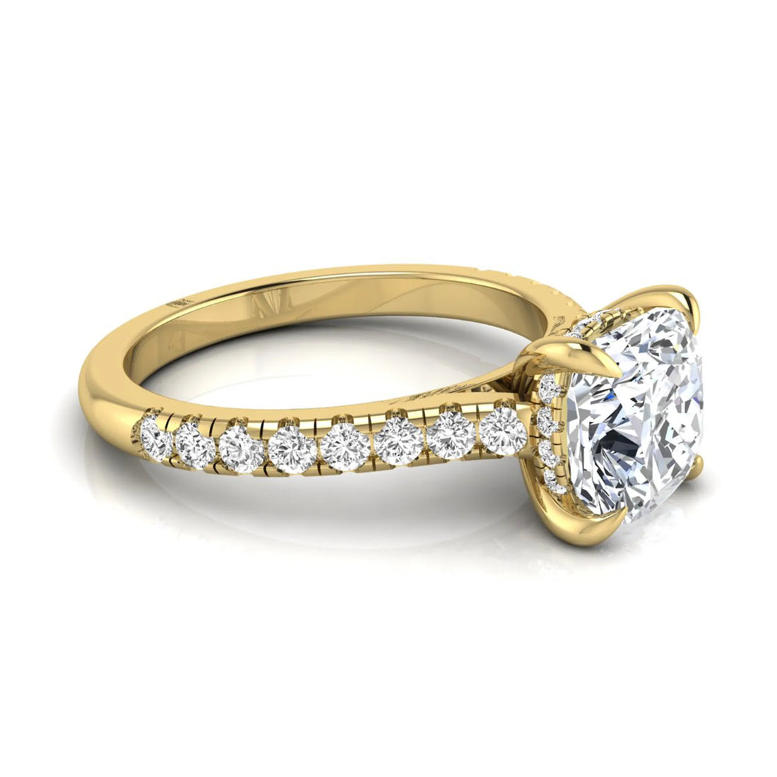 OctaPearl 1.5 ct Cushion Hidden Halo Lab Grown Diamond Engagement Ring with Accent Diamonds