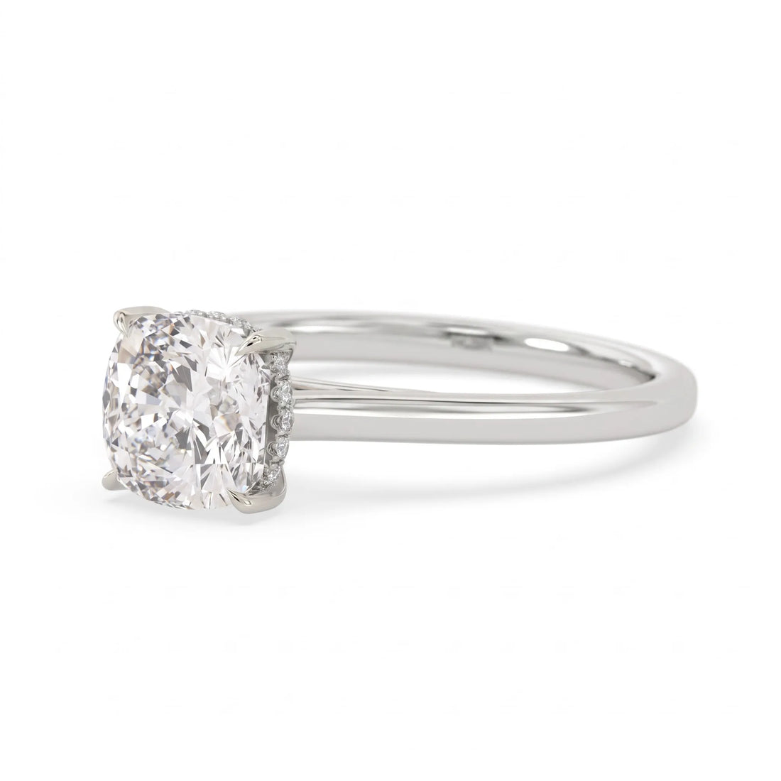 OctaPearl 1.5 ct Cushion Hidden Halo Solitaire Lab Grown Diamond Engagement Ring