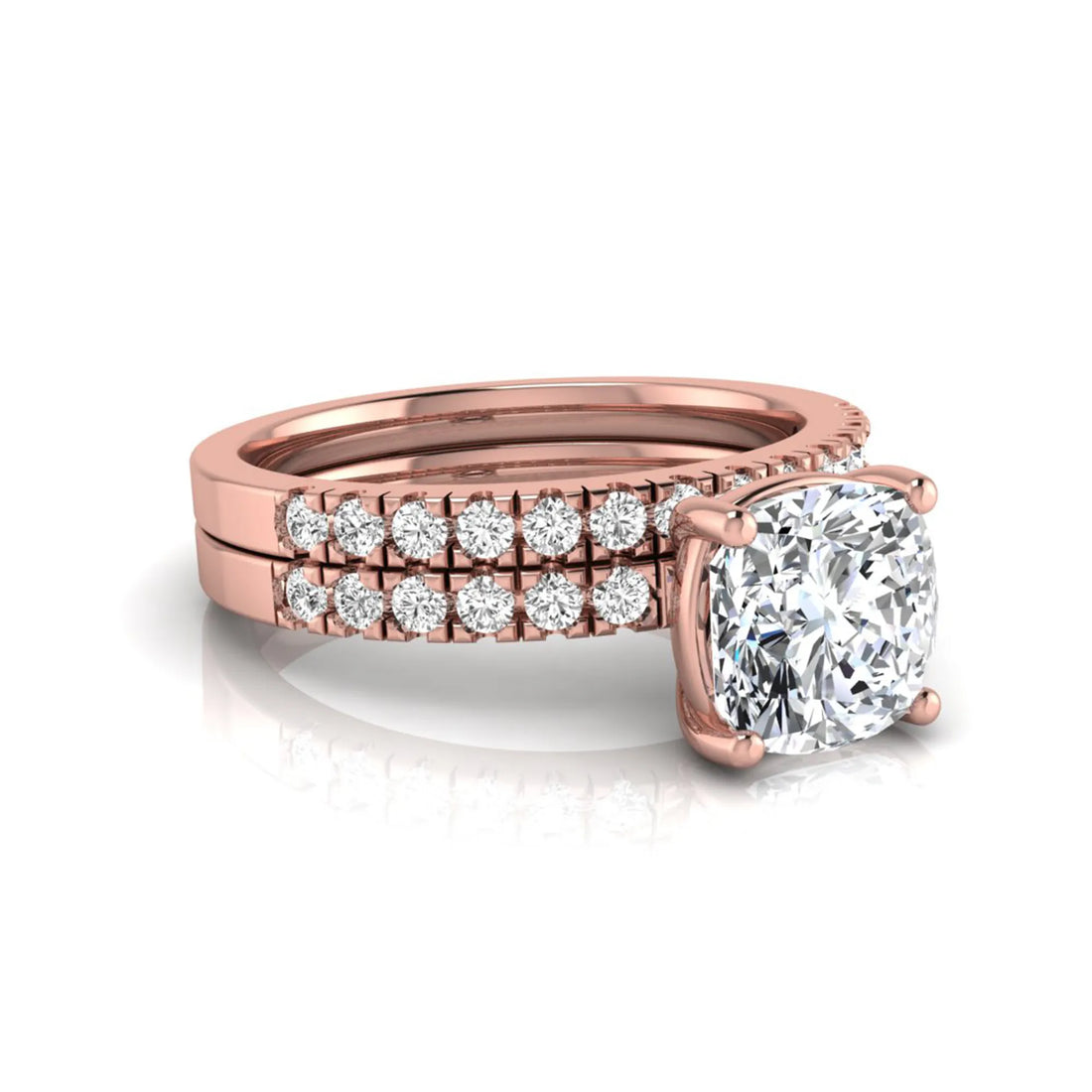 OctaPearl 1.5 ct Cushion Prong Set Lab Grown Diamond Bridal Ring Set