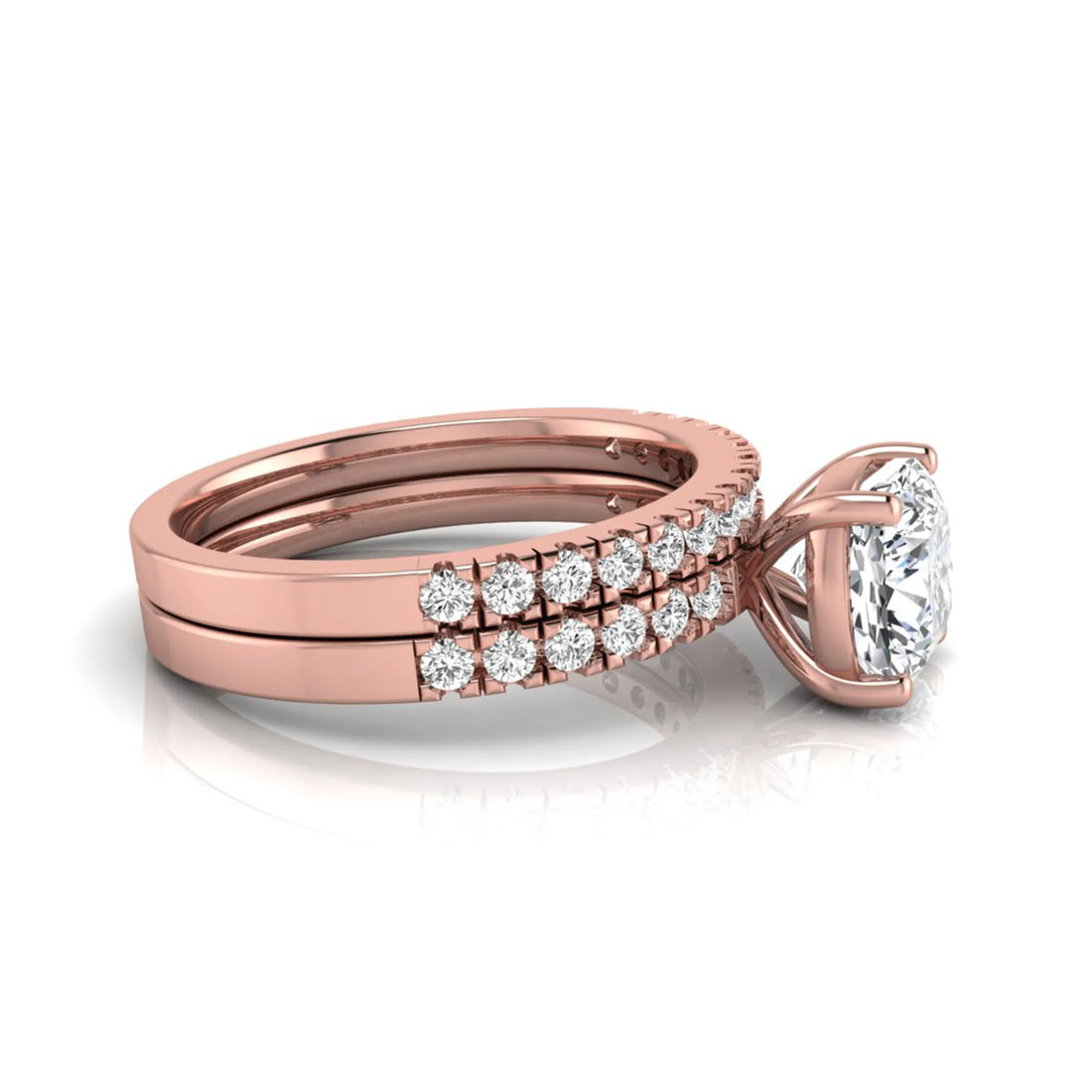 OctaPearl 1.5 ct Cushion Prong Set Lab Grown Diamond Bridal Ring Set