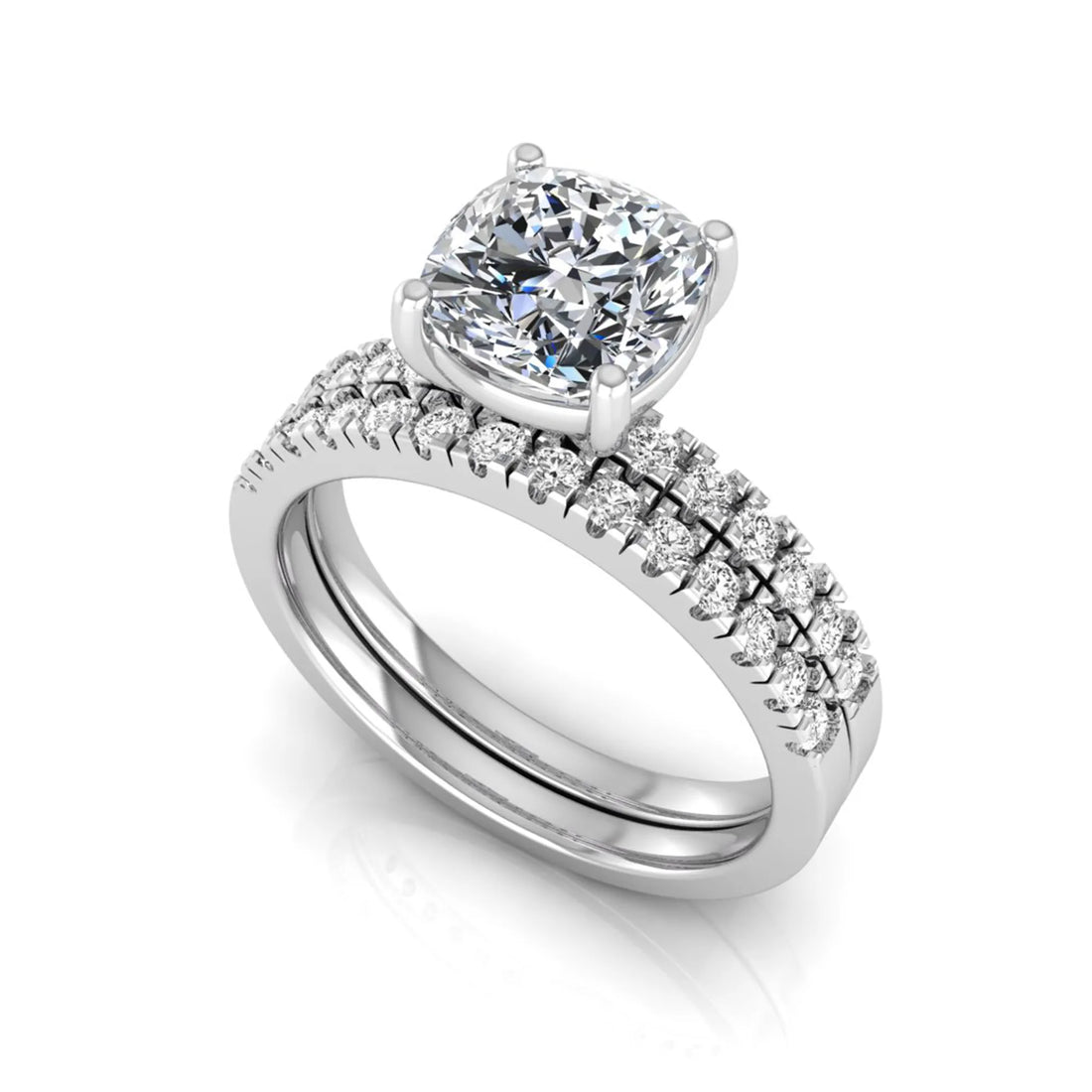 OctaPearl 1.5 ct Cushion Prong Set Lab Grown Diamond Bridal Ring Set