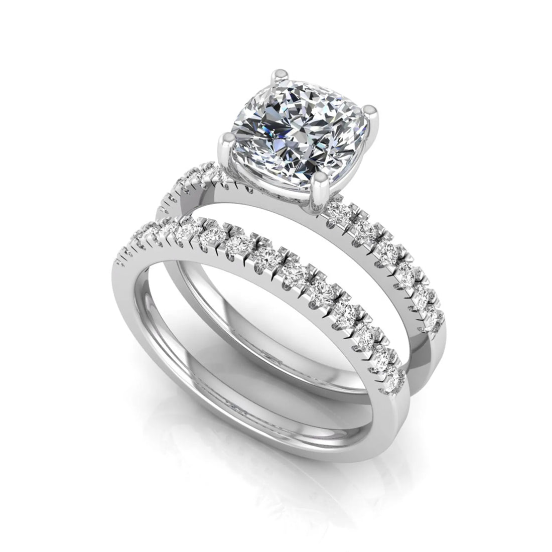 OctaPearl 1.5 ct Cushion Prong Set Lab Grown Diamond Bridal Ring Set