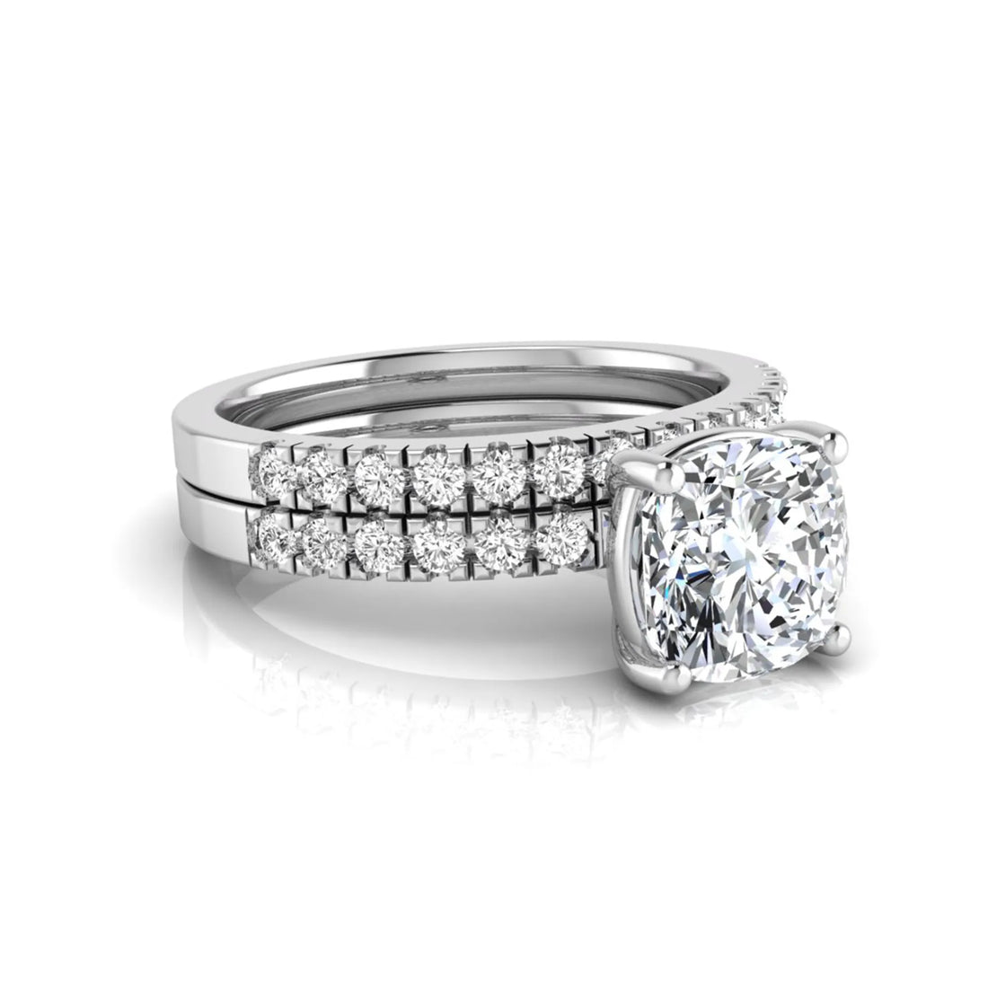 OctaPearl 1.5 ct Cushion Prong Set Lab Grown Diamond Bridal Ring Set