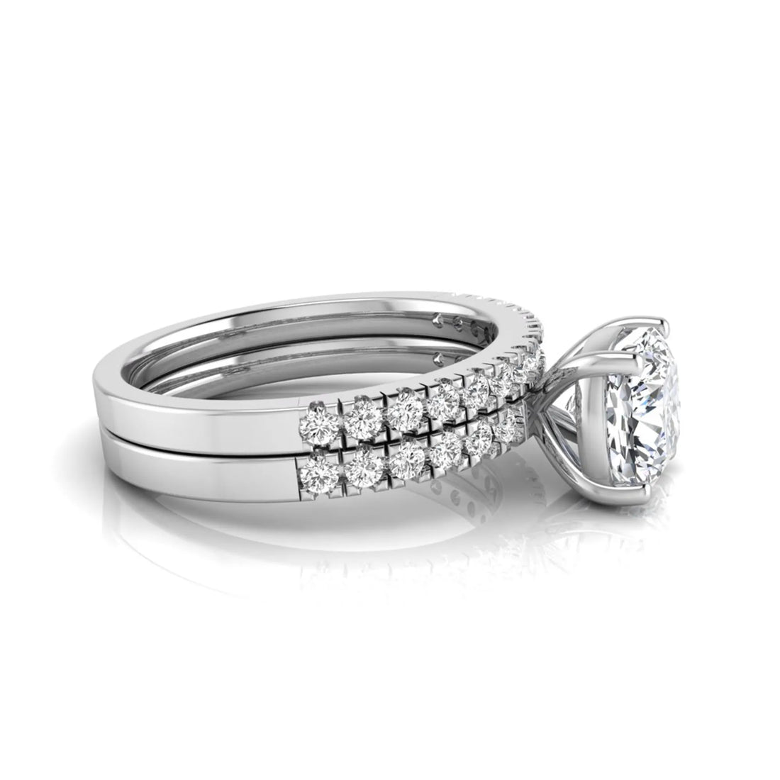 OctaPearl 1.5 ct Cushion Prong Set Lab Grown Diamond Bridal Ring Set