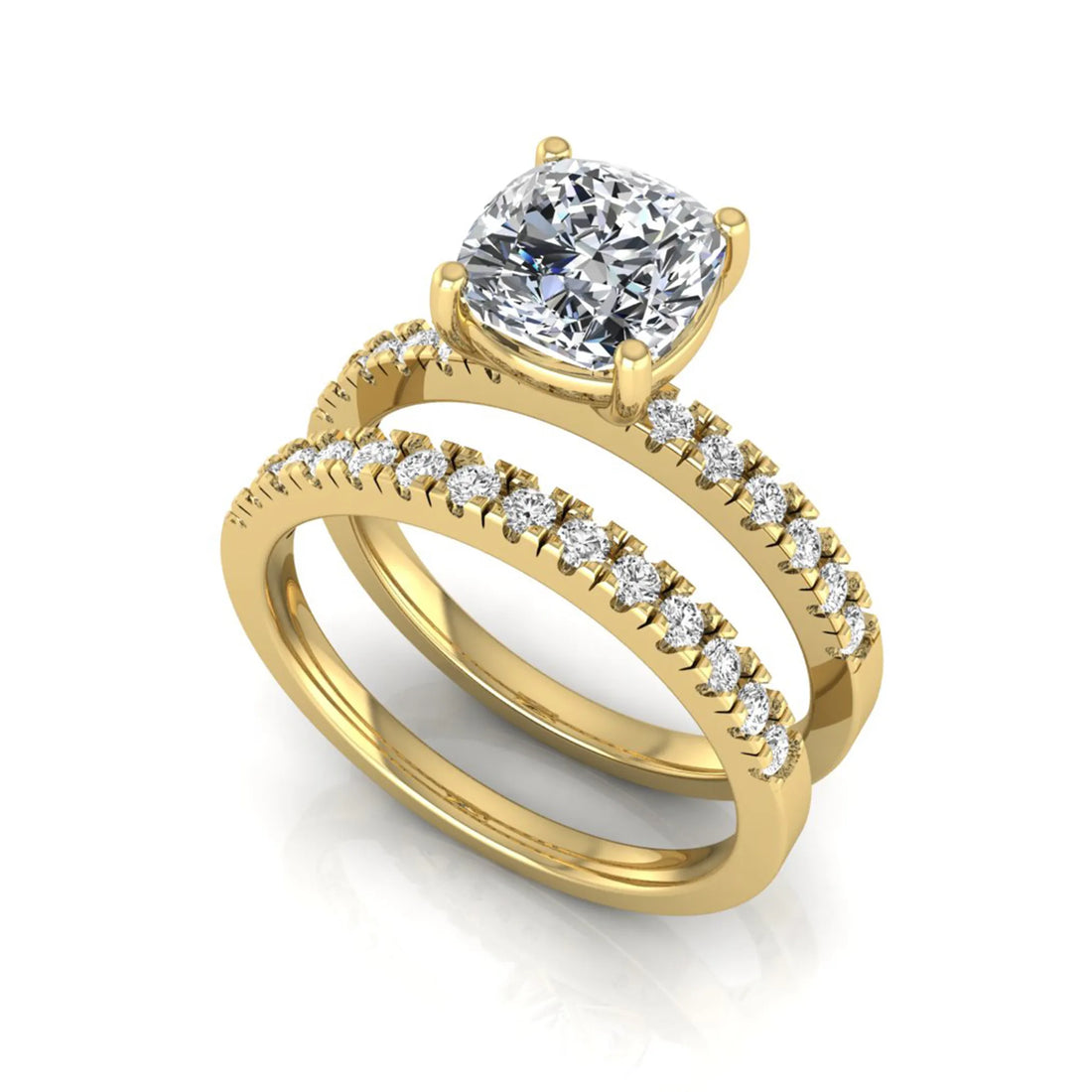 OctaPearl 1.5 ct Cushion Prong Set Lab Grown Diamond Bridal Ring Set