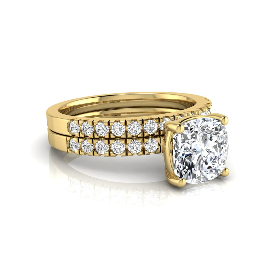 OctaPearl 1.5 ct Cushion Prong Set Lab Grown Diamond Bridal Ring Set