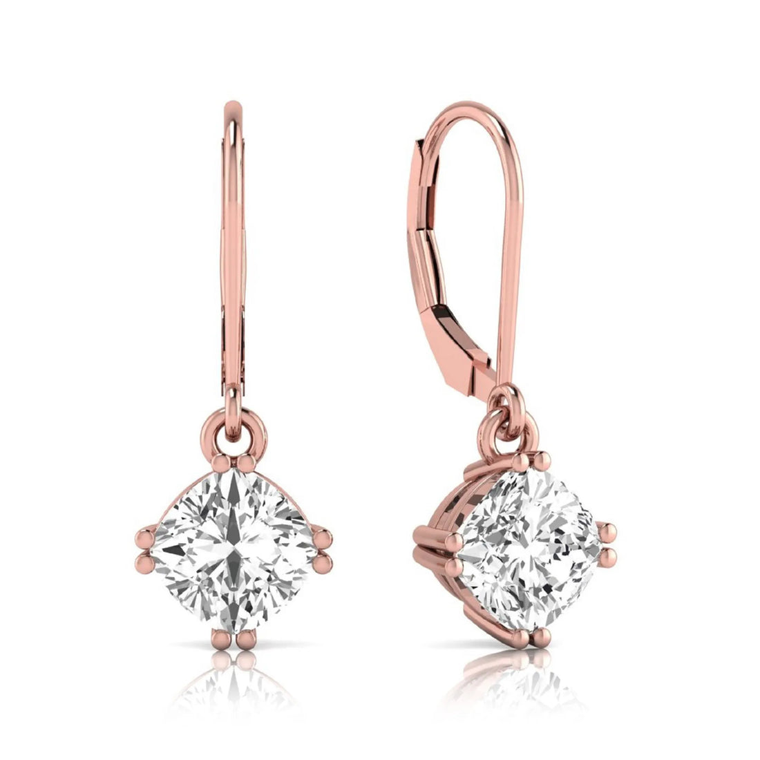 OctaPearl Cushion Prong Set Lab Grown Diamond Drop Earrings