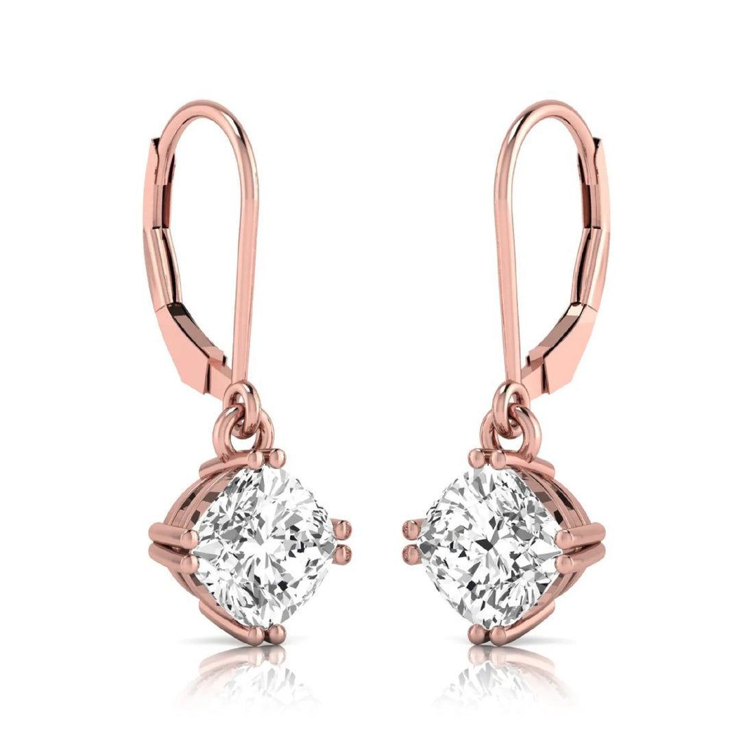 OctaPearl Cushion Prong Set Lab Grown Diamond Drop Earrings