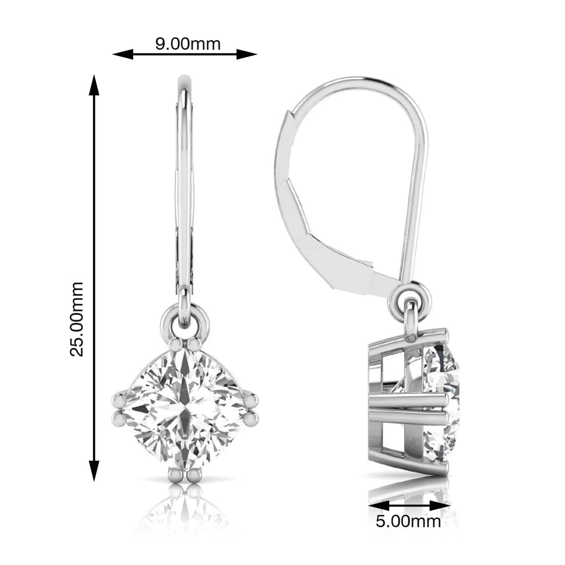 OctaPearl Cushion Prong Set Lab Grown Diamond Drop Earrings