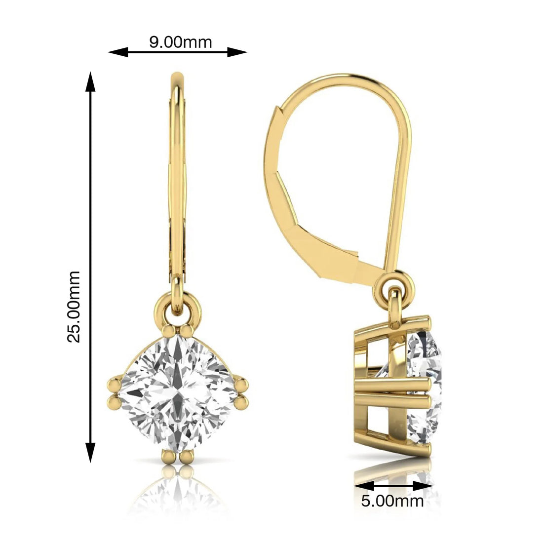 OctaPearl Cushion Prong Set Lab Grown Diamond Drop Earrings