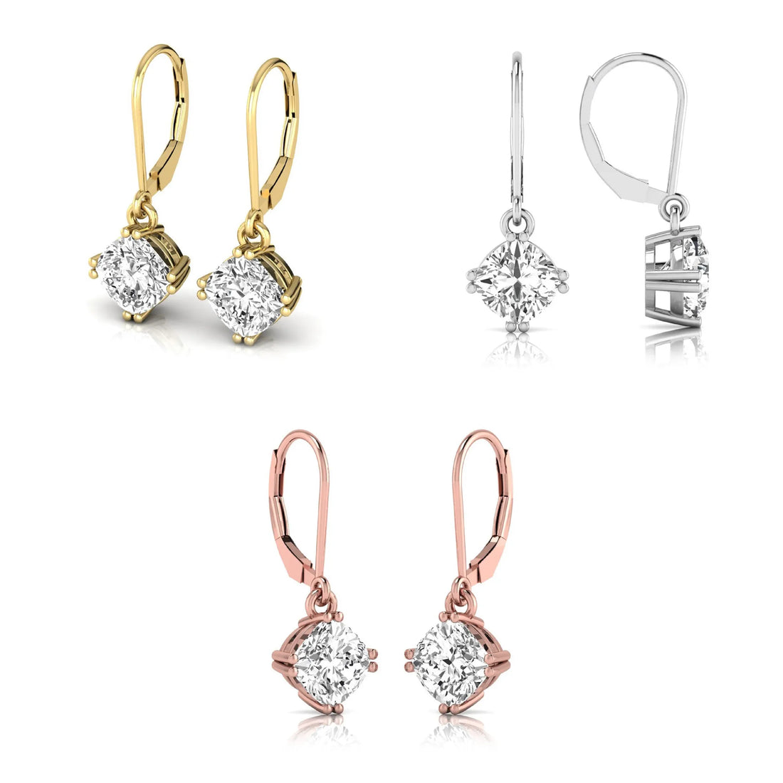 OctaPearl Cushion Prong Set Lab Grown Diamond Drop Earrings