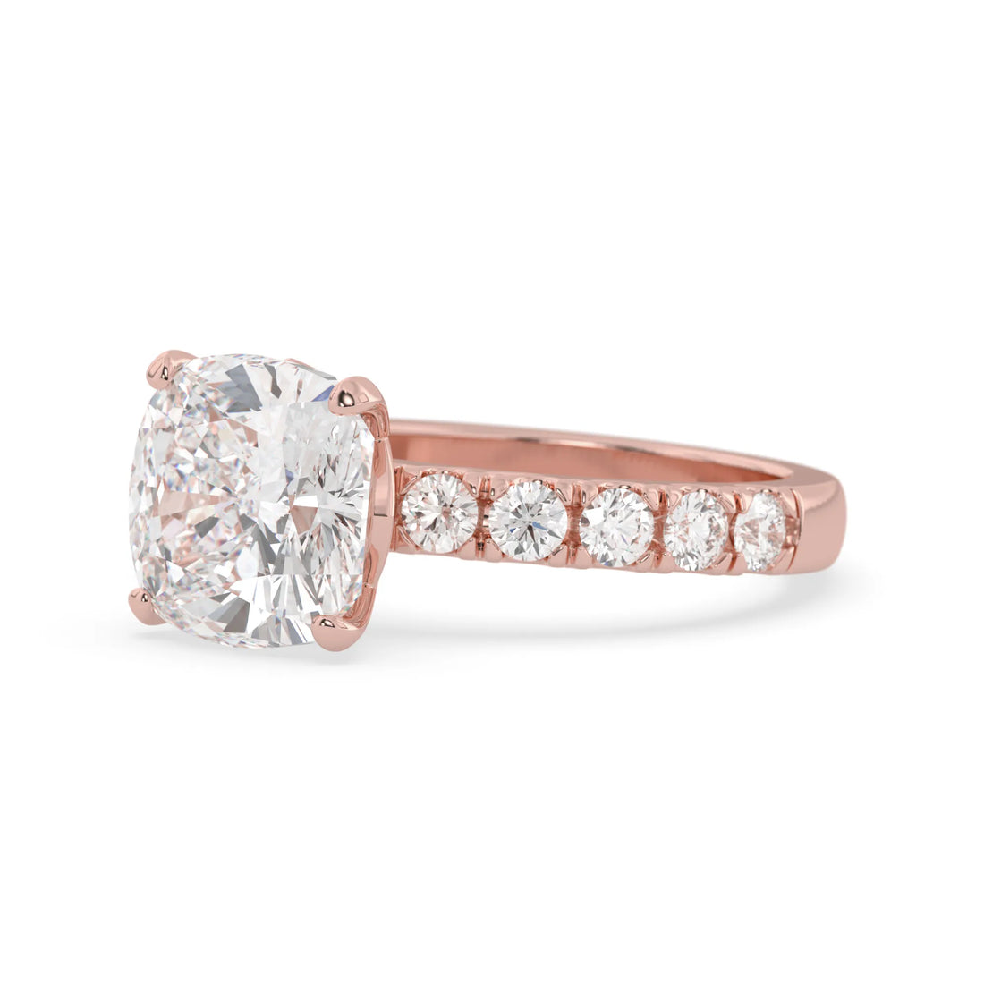 OctaPearl 3 ct Cushion Lab Grown Diamond Pave Engagement Ring