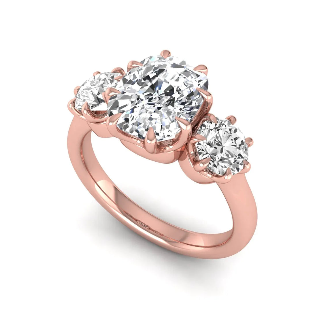 OctaPearl 3 ct Cushion Three Stone Lab Grown Diamond Engagement Ring