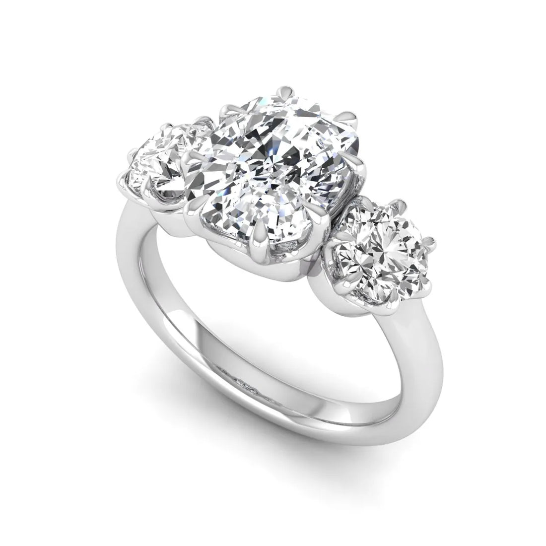 OctaPearl 3 ct Cushion Three Stone Lab Grown Diamond Engagement Ring