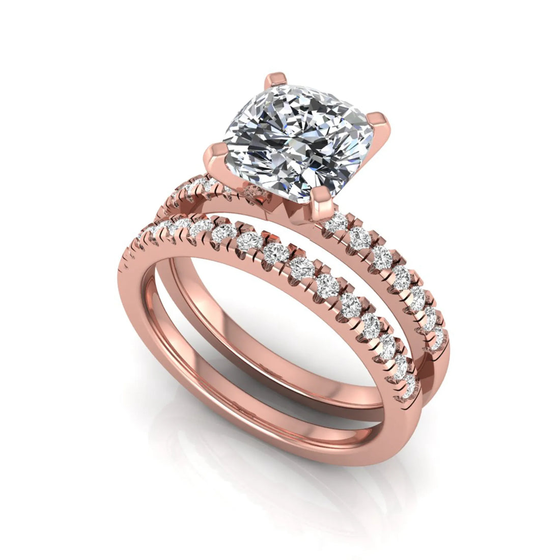 OctaPearl 3 ct Cushion Solitaire Lab Grown Diamond Bridal Ring Set