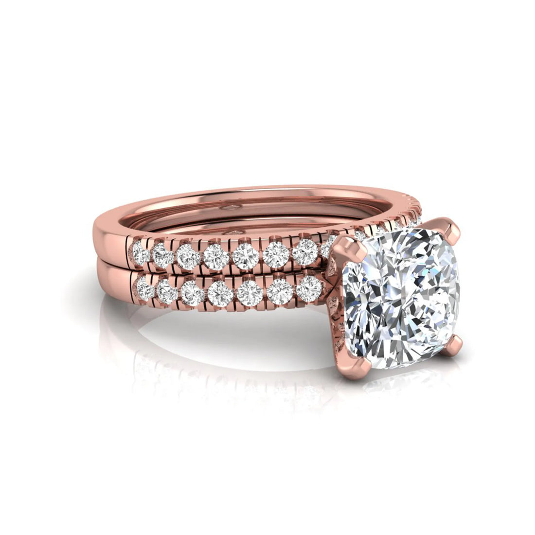 OctaPearl 3 ct Cushion Solitaire Lab Grown Diamond Bridal Ring Set