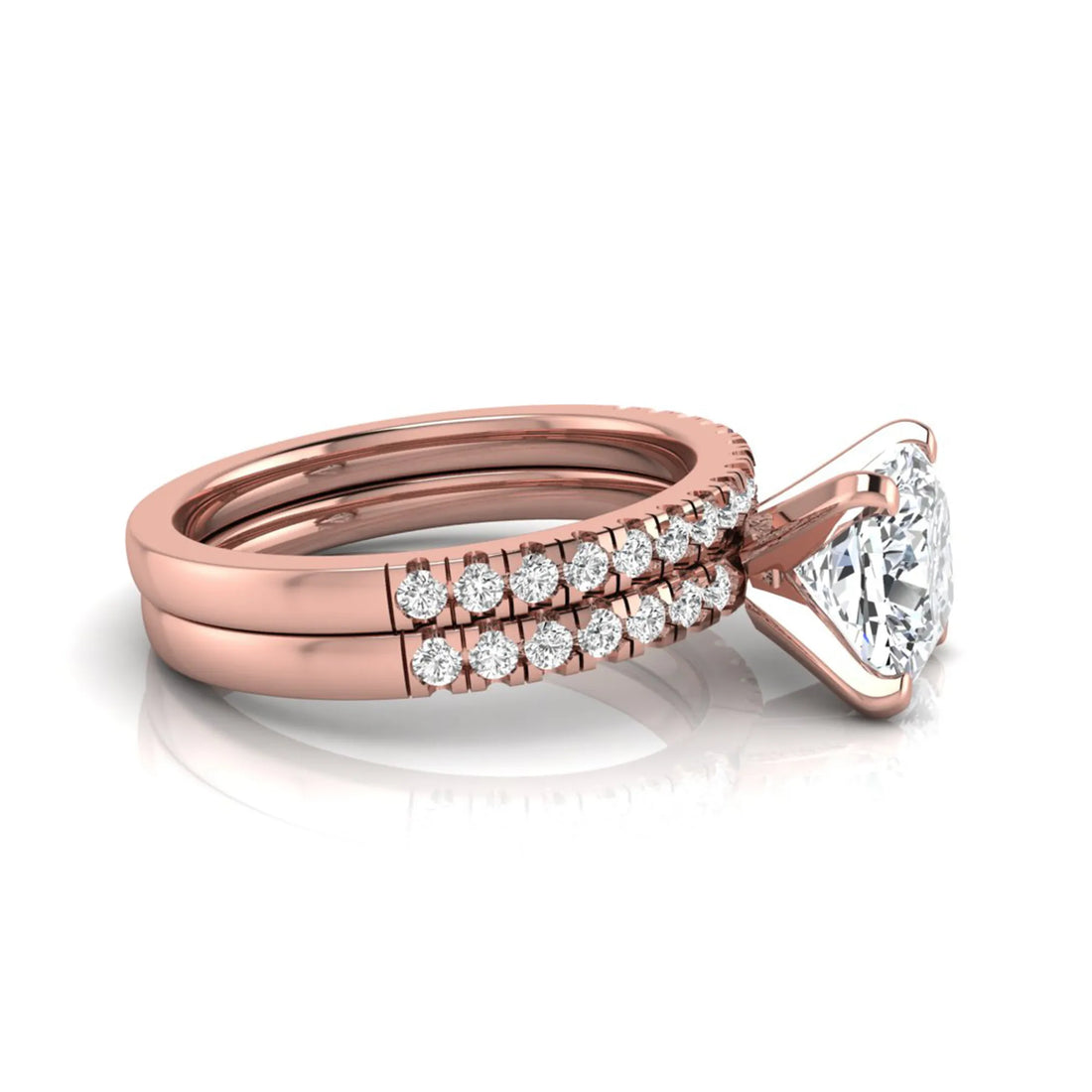 OctaPearl 3 ct Cushion Solitaire Lab Grown Diamond Bridal Ring Set