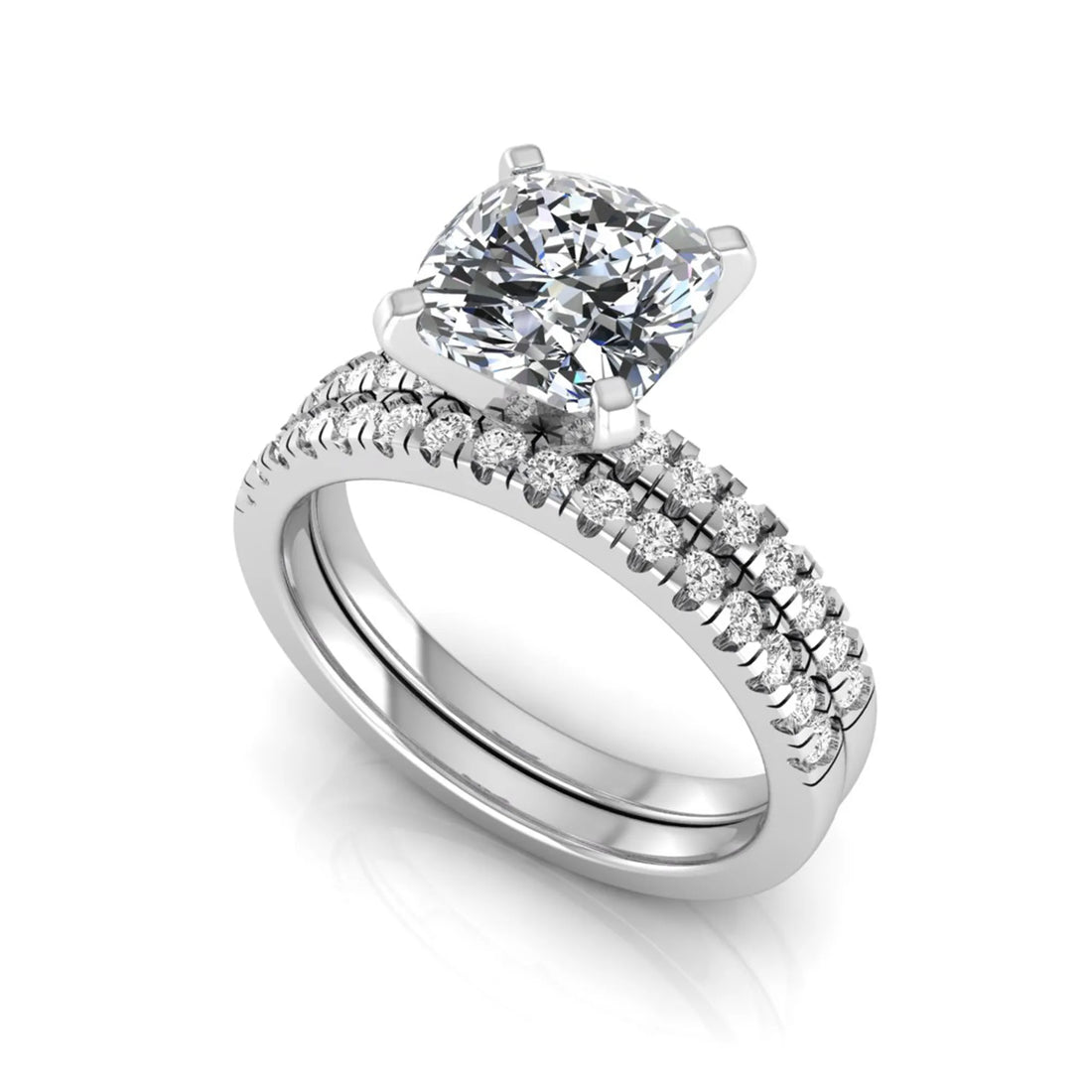 OctaPearl 3 ct Cushion Solitaire Lab Grown Diamond Bridal Ring Set