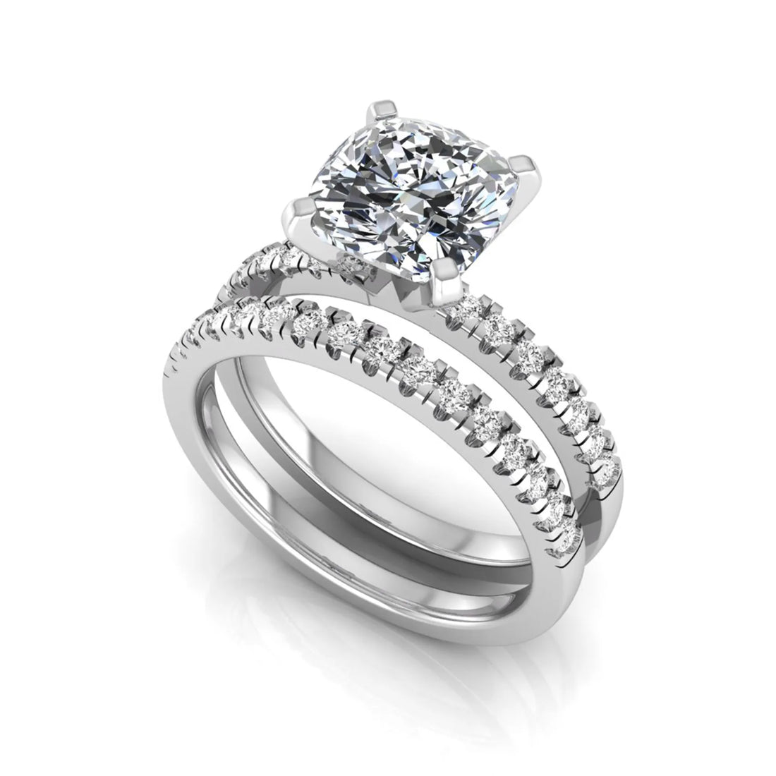 OctaPearl 3 ct Cushion Solitaire Lab Grown Diamond Bridal Ring Set