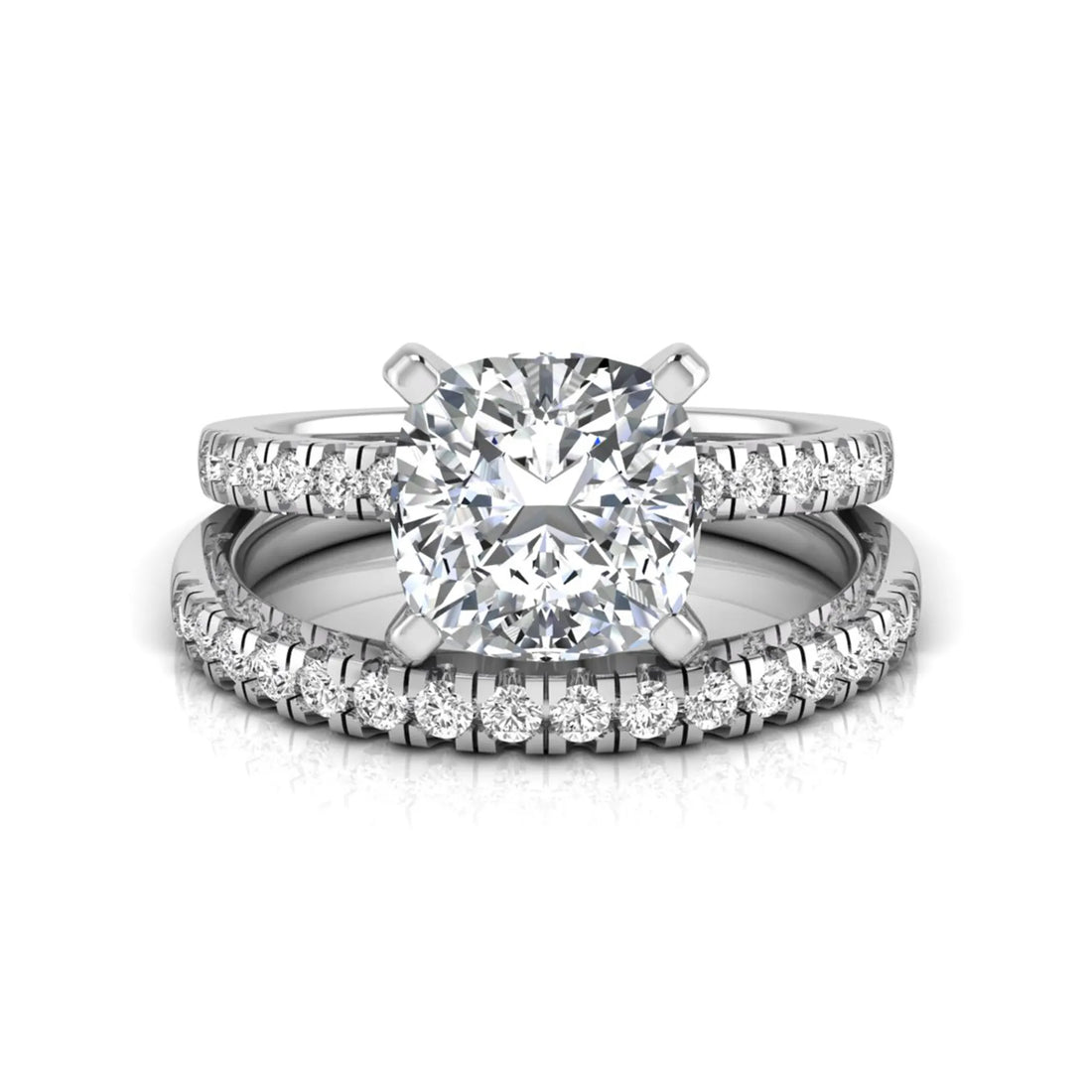 OctaPearl 3 ct Cushion Solitaire Lab Grown Diamond Bridal Ring Set