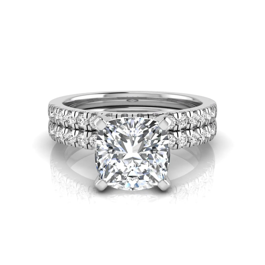 OctaPearl 3 ct Cushion Solitaire Lab Grown Diamond Bridal Ring Set