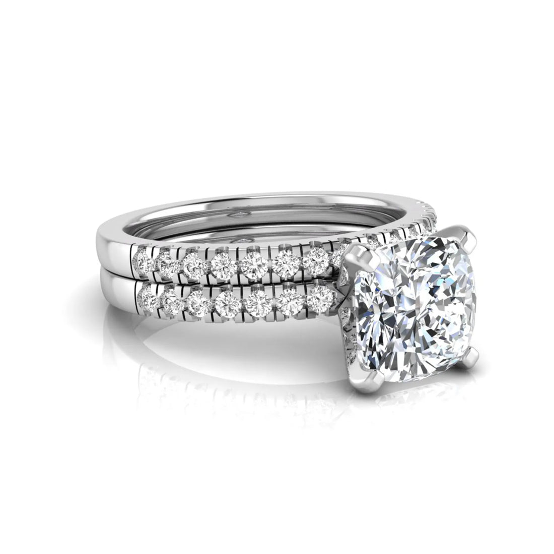OctaPearl 3 ct Cushion Solitaire Lab Grown Diamond Bridal Ring Set
