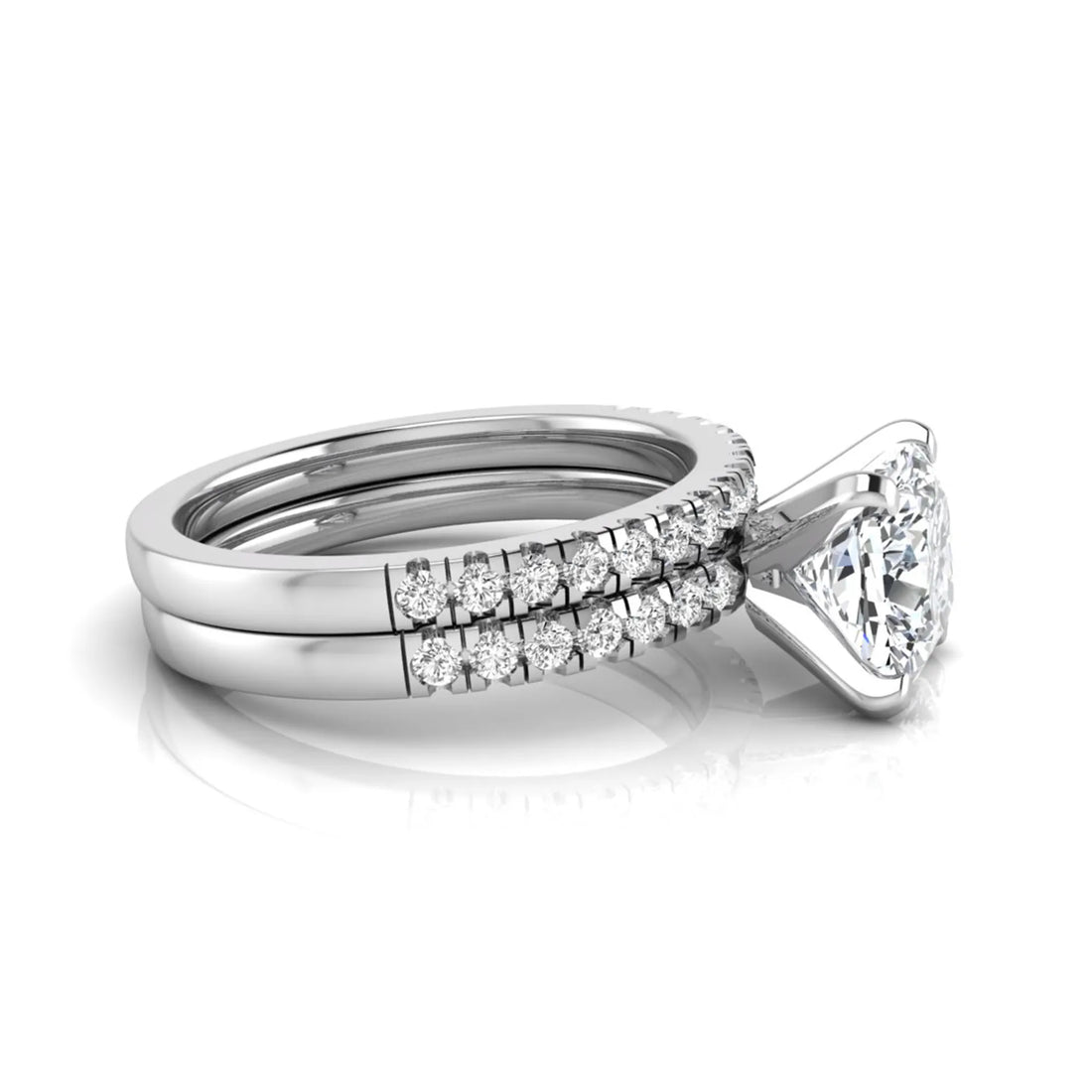 OctaPearl 3 ct Cushion Solitaire Lab Grown Diamond Bridal Ring Set