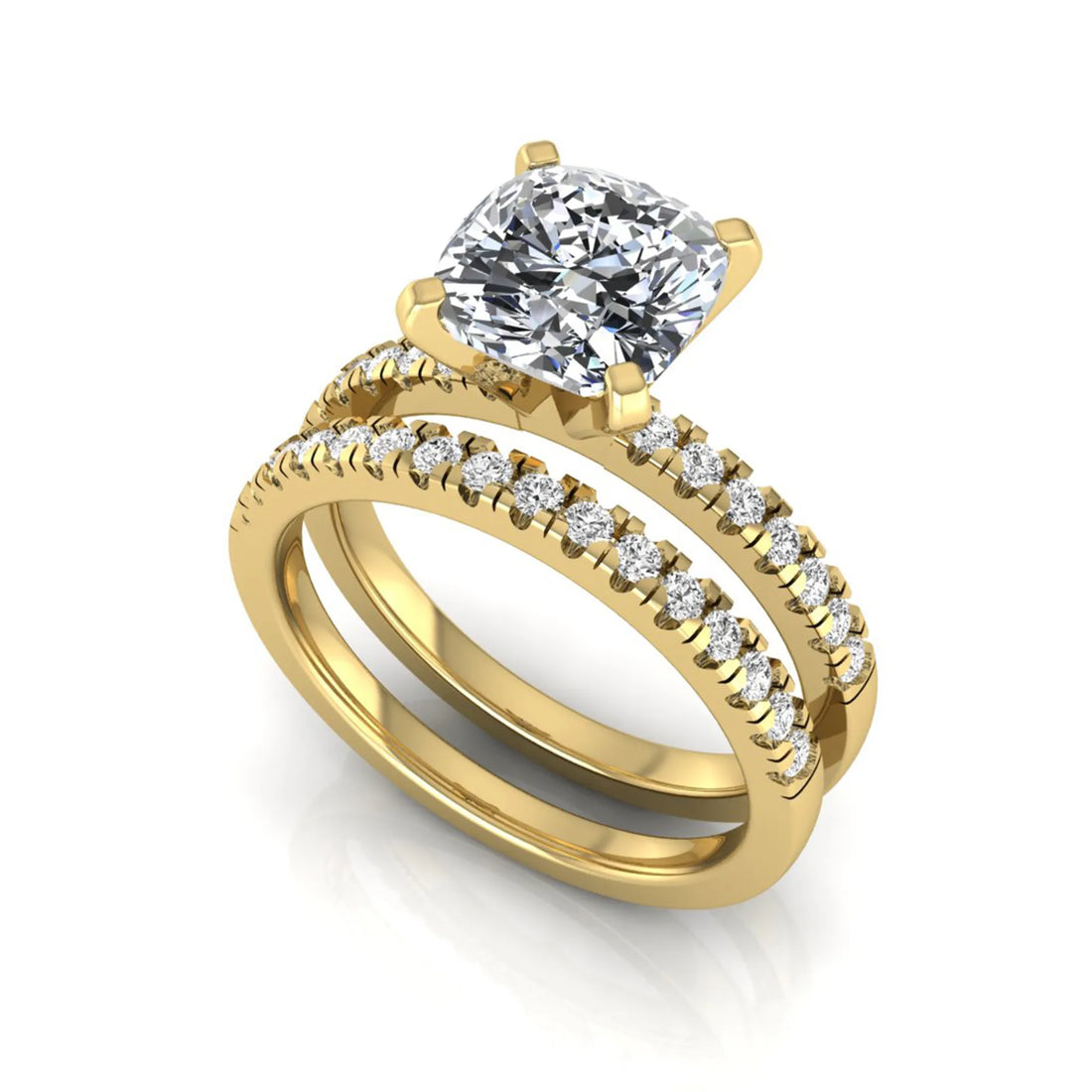 OctaPearl 3 ct Cushion Solitaire Lab Grown Diamond Bridal Ring Set