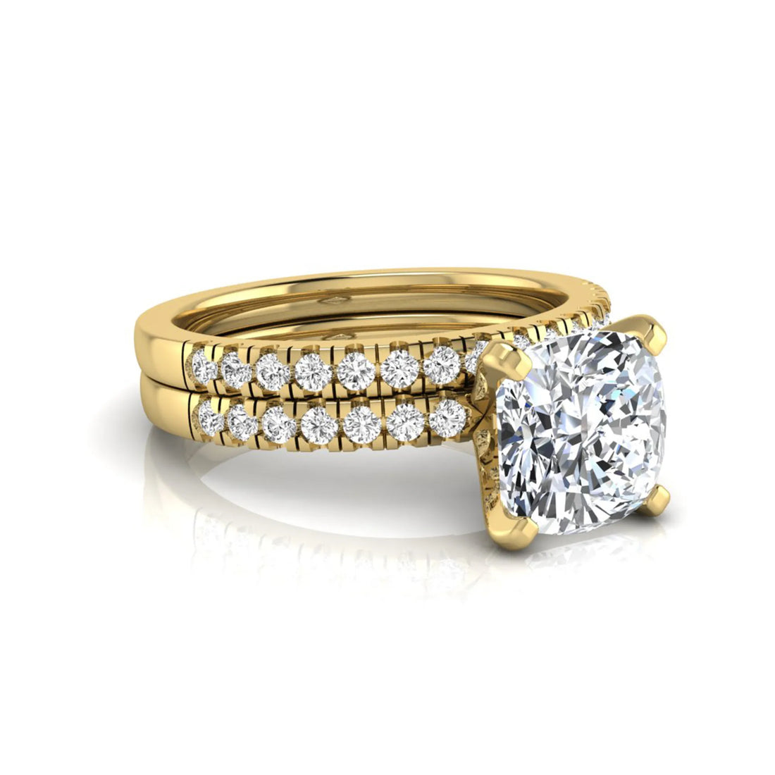 OctaPearl 3 ct Cushion Solitaire Lab Grown Diamond Bridal Ring Set