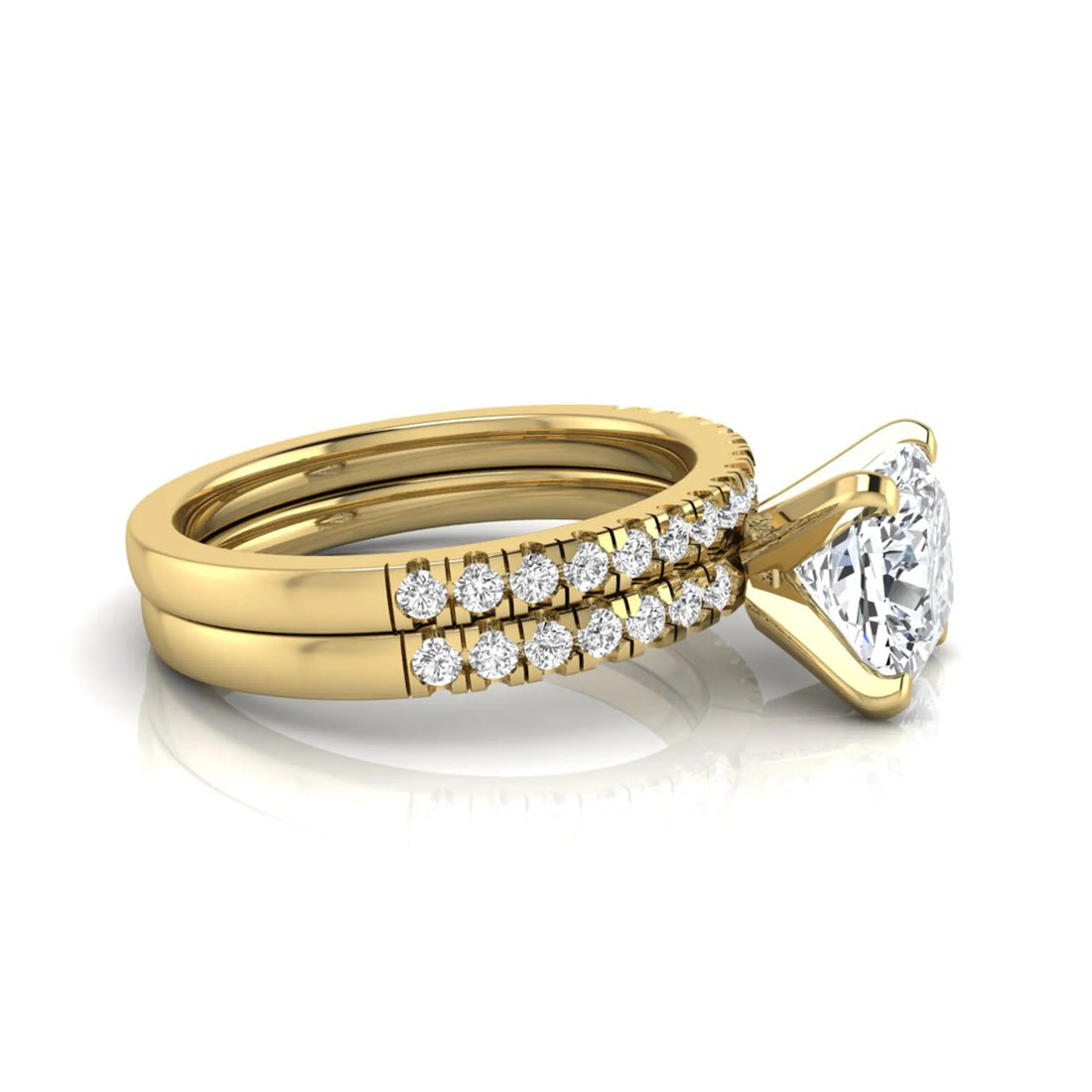 OctaPearl 3 ct Cushion Solitaire Lab Grown Diamond Bridal Ring Set