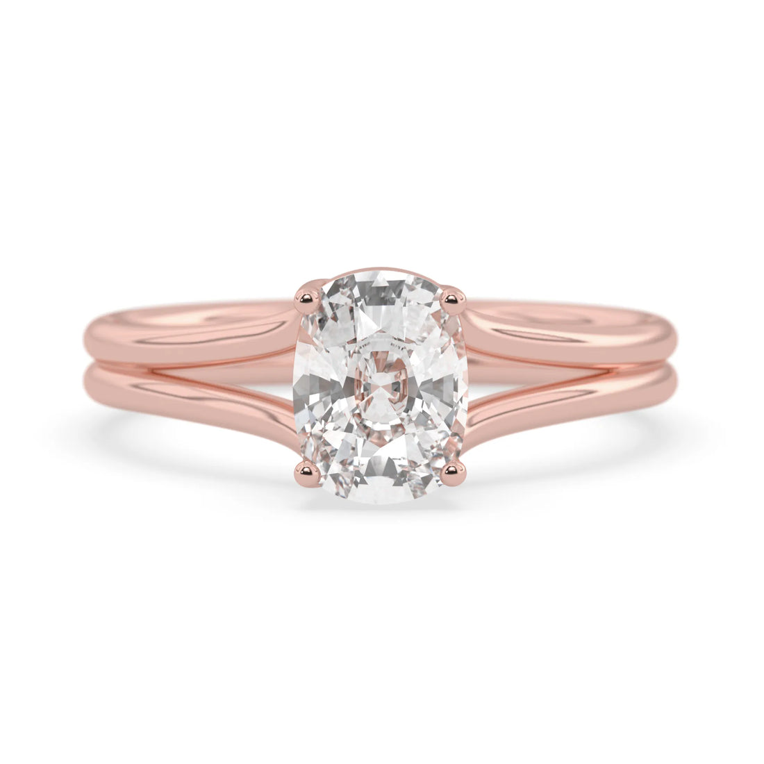 OctaPearl 2 ct Cushion Lab Grown Diamond Solitaire Split Shank Engagement Ring