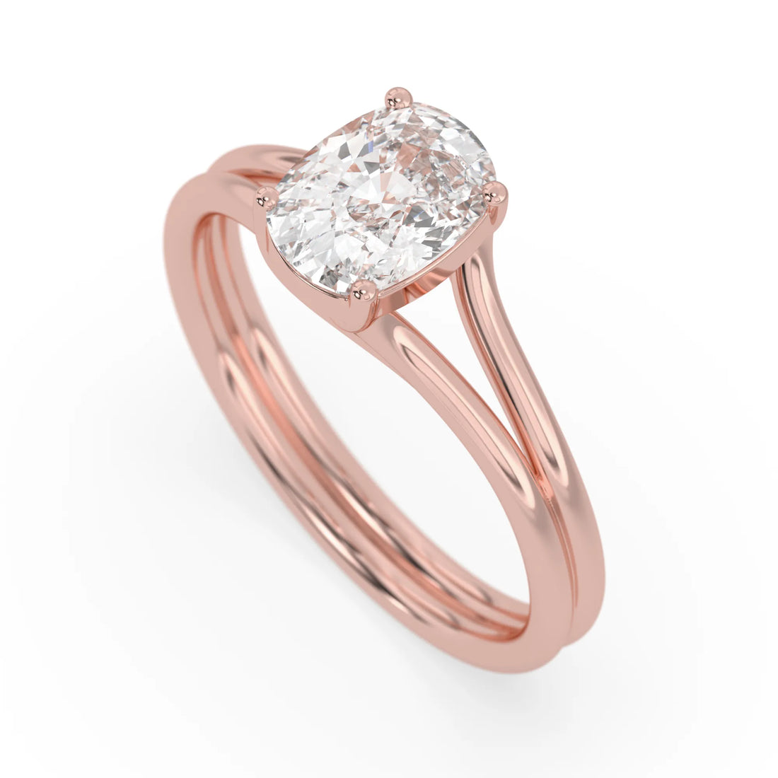 OctaPearl 2 ct Cushion Lab Grown Diamond Solitaire Split Shank Engagement Ring