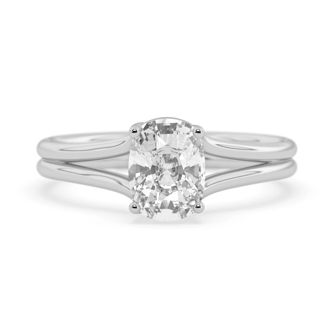 OctaPearl 2 ct Cushion Lab Grown Diamond Solitaire Split Shank Engagement Ring