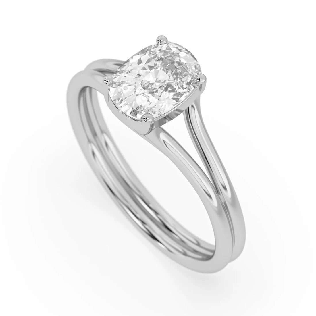 OctaPearl 2 ct Cushion Lab Grown Diamond Solitaire Split Shank Engagement Ring