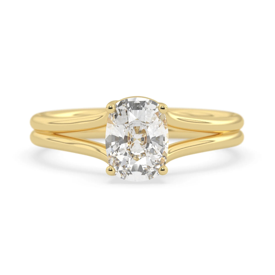 OctaPearl 2 ct Cushion Lab Grown Diamond Solitaire Split Shank Engagement Ring