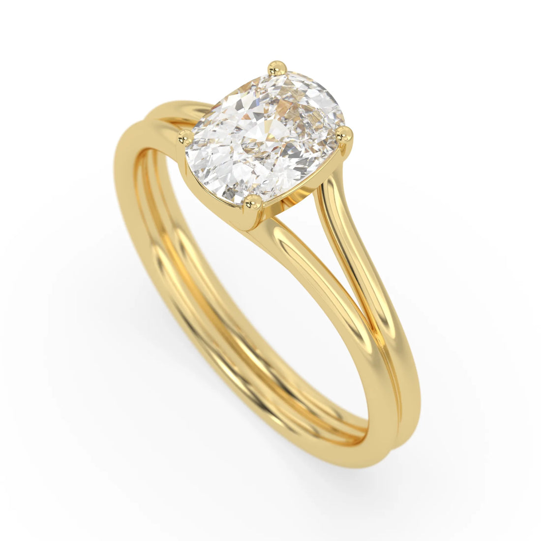 OctaPearl 2 ct Cushion Lab Grown Diamond Solitaire Split Shank Engagement Ring